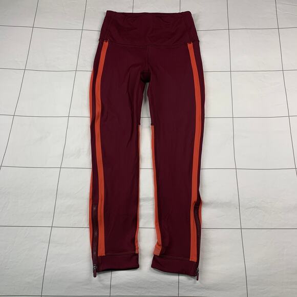 Lululemon Leggings Womens 4 Red Zip the Line Cropped Mesh Sheer Gym Run Athletic - Picture 2 of 11